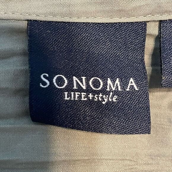 Sonoma Button Down Shirt Green Gauzy Knit Pleated 3/4 Length Sleeve Y2K M - Picture 5 of 8